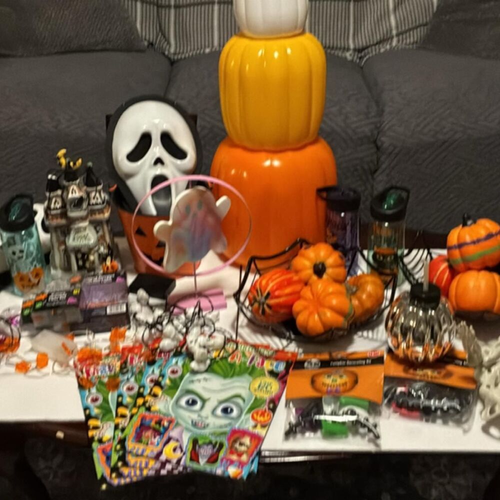 Large Halloween Decoration and Accessory Lot Decorations, Scream Masks, Skeleton